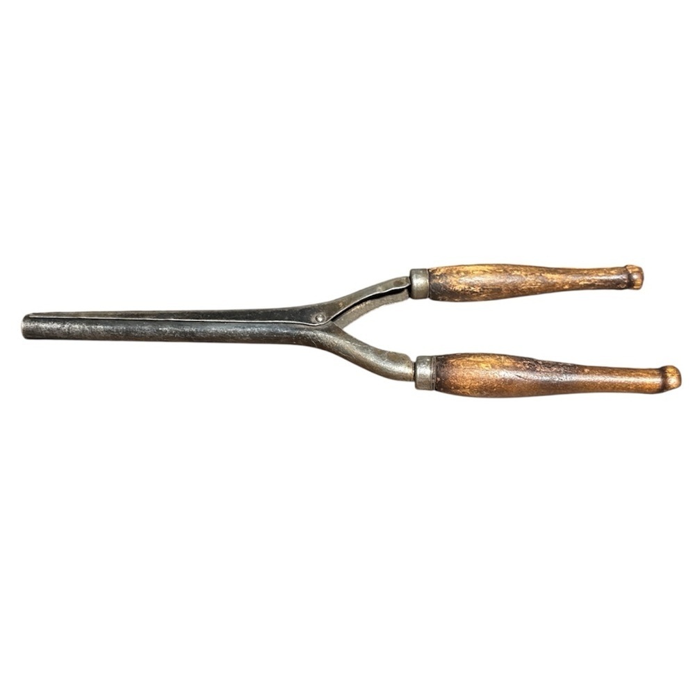 Spring Wooden Handles Non-Electric Hair Curler Antique